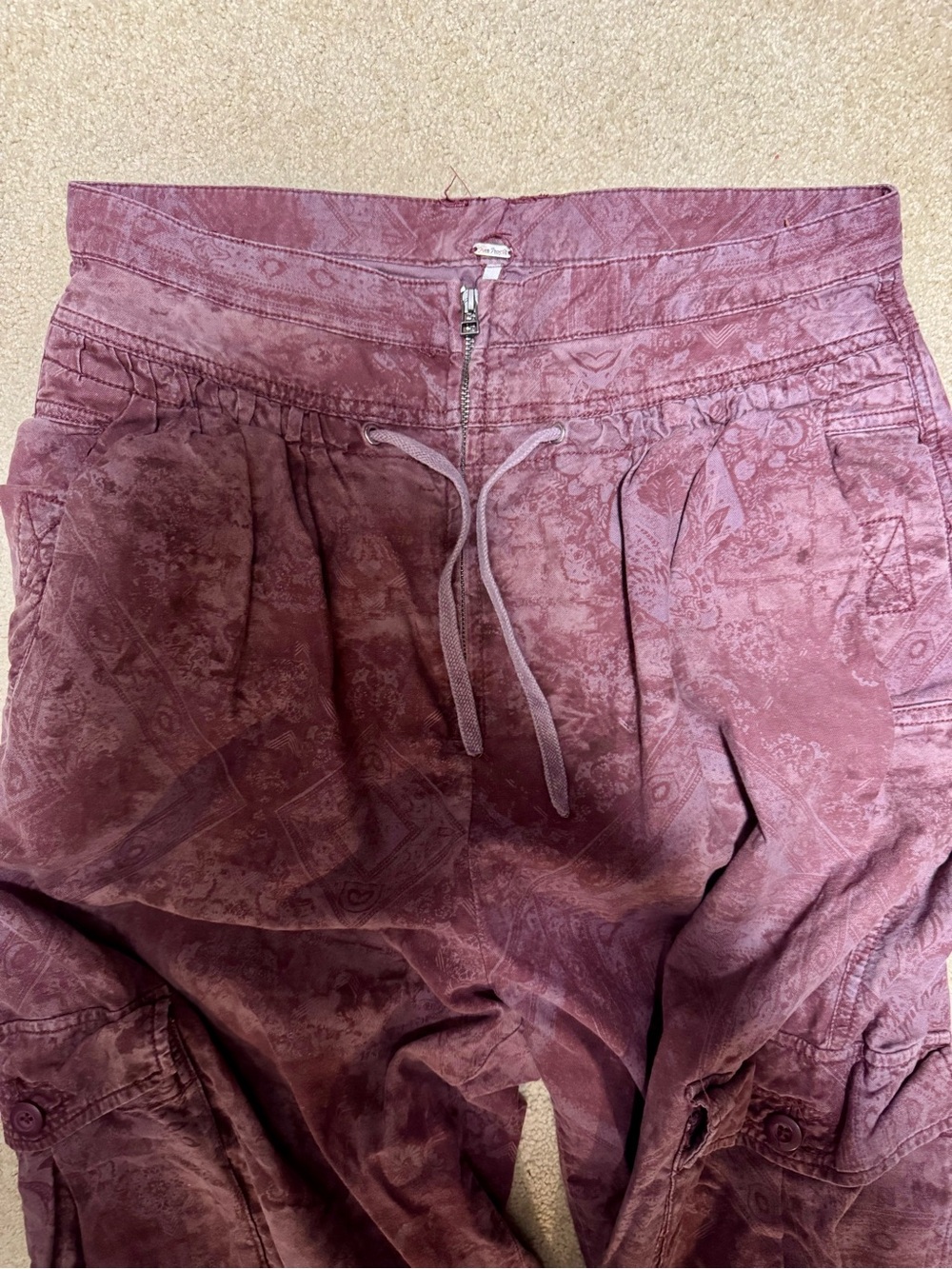 Free People Washed Mauve Patterned Cargo Pants 100% Cotton